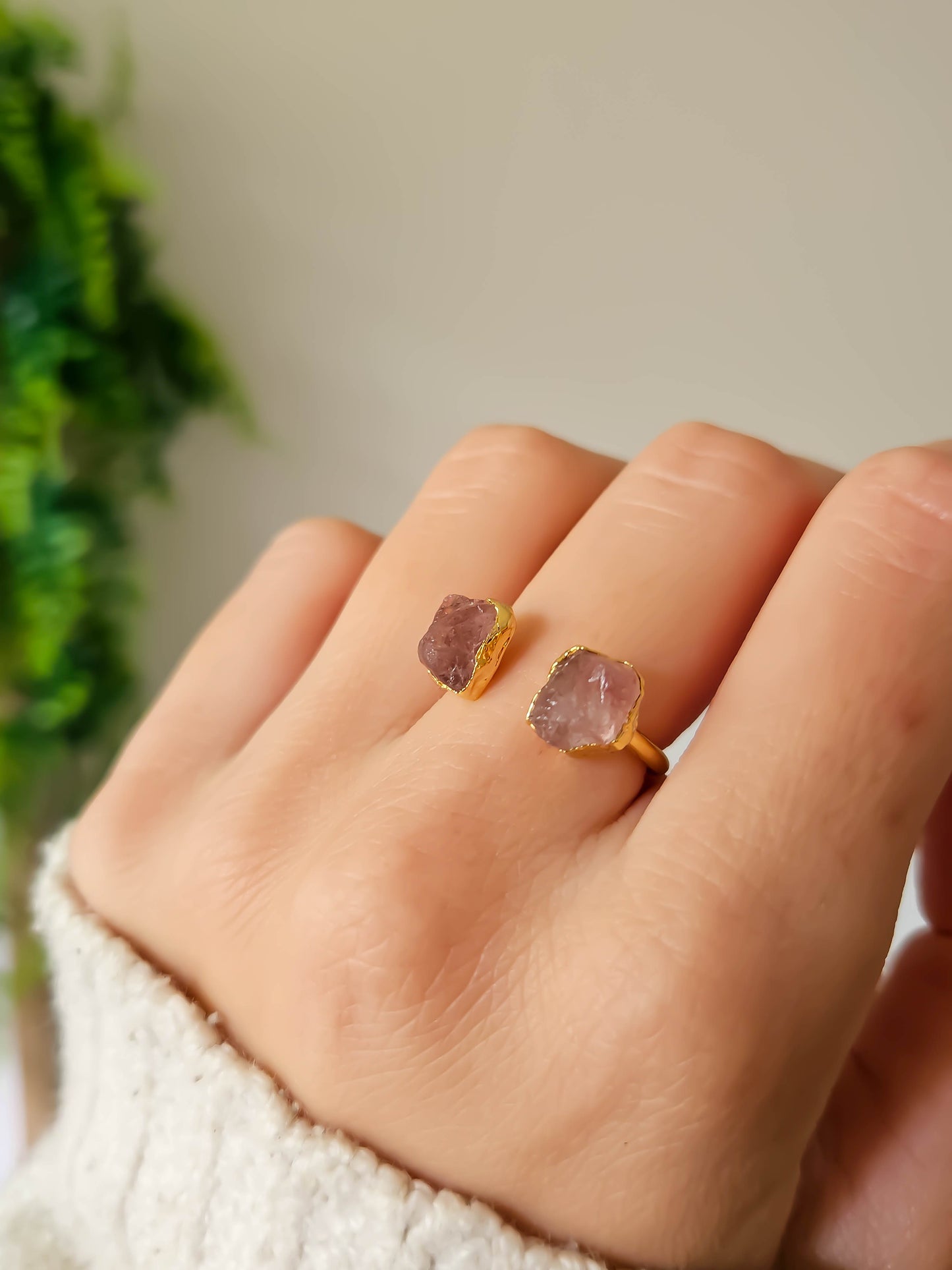 Bague Nova en quartz fraise, doré