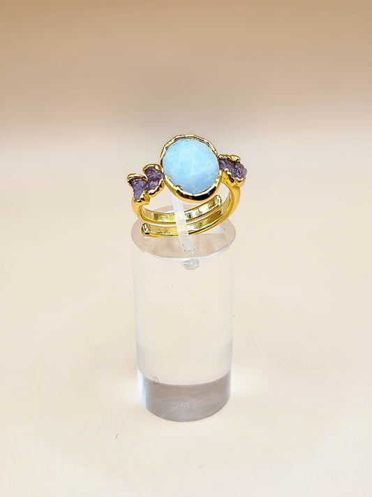 Bague Pierre de lune et Tourmaline rose