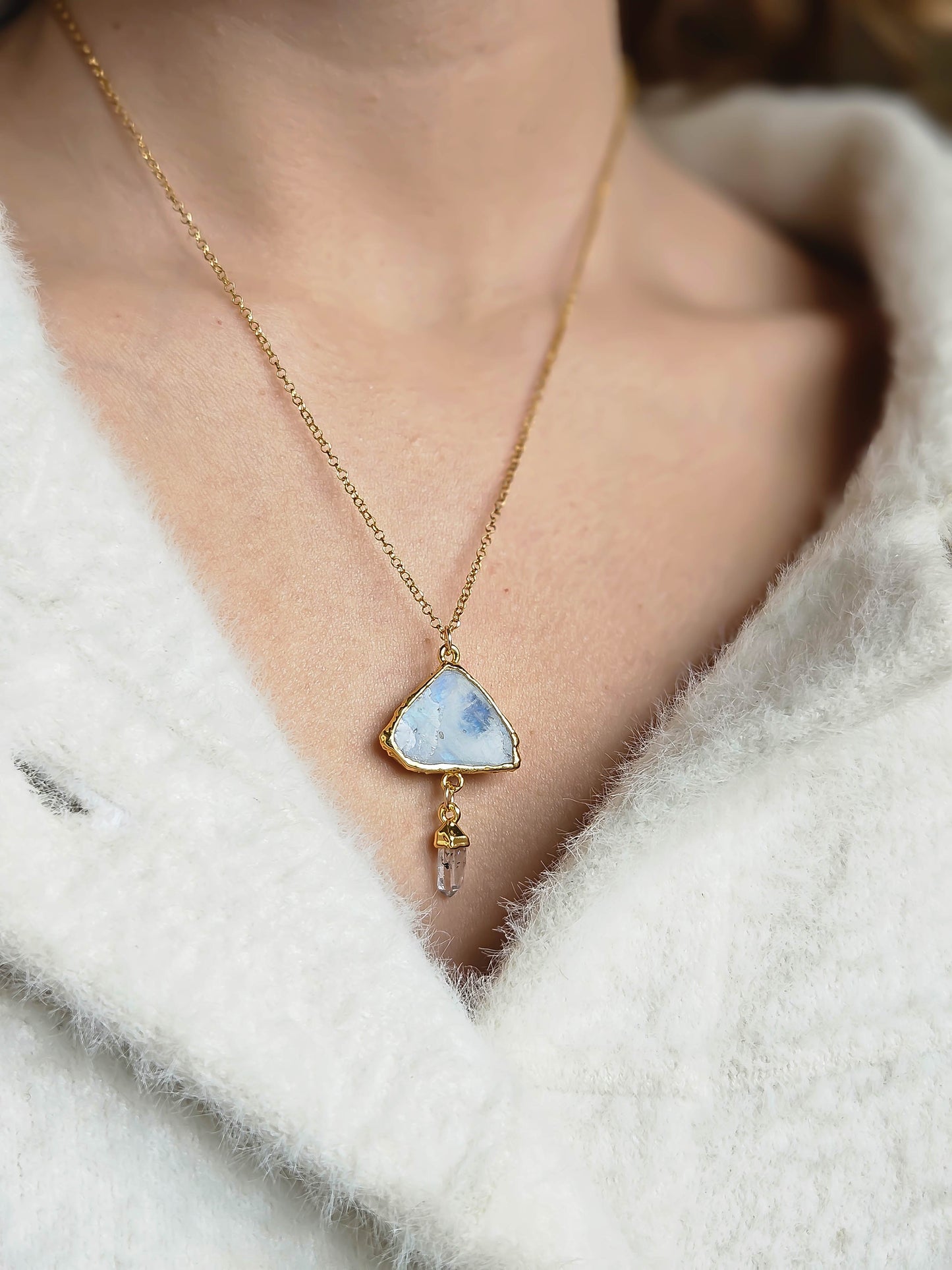 Collier Fragment Pierre de lune & Pointe de quartz