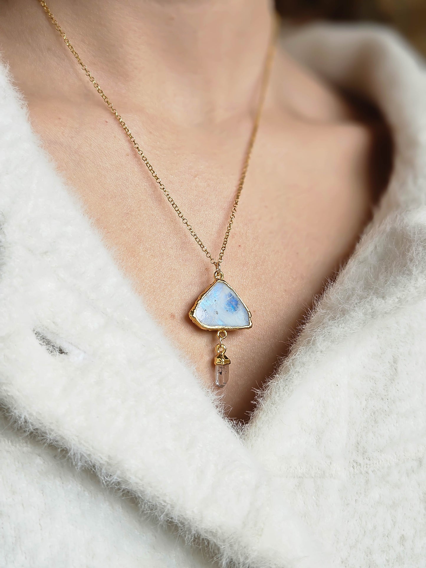 Collier Fragment Pierre de lune & Pointe de quartz