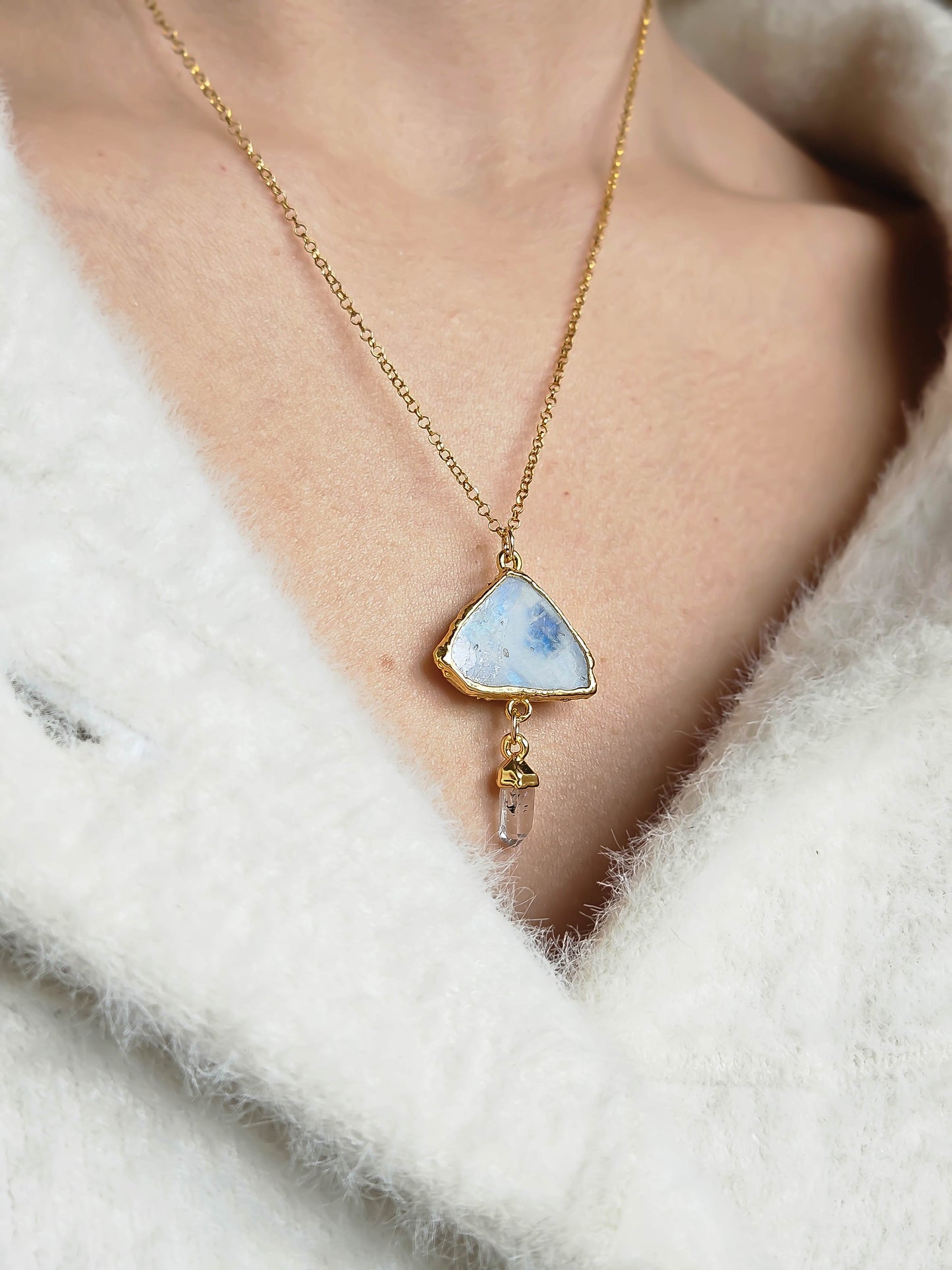 Collier Fragment Pierre de lune & Pointe de quartz