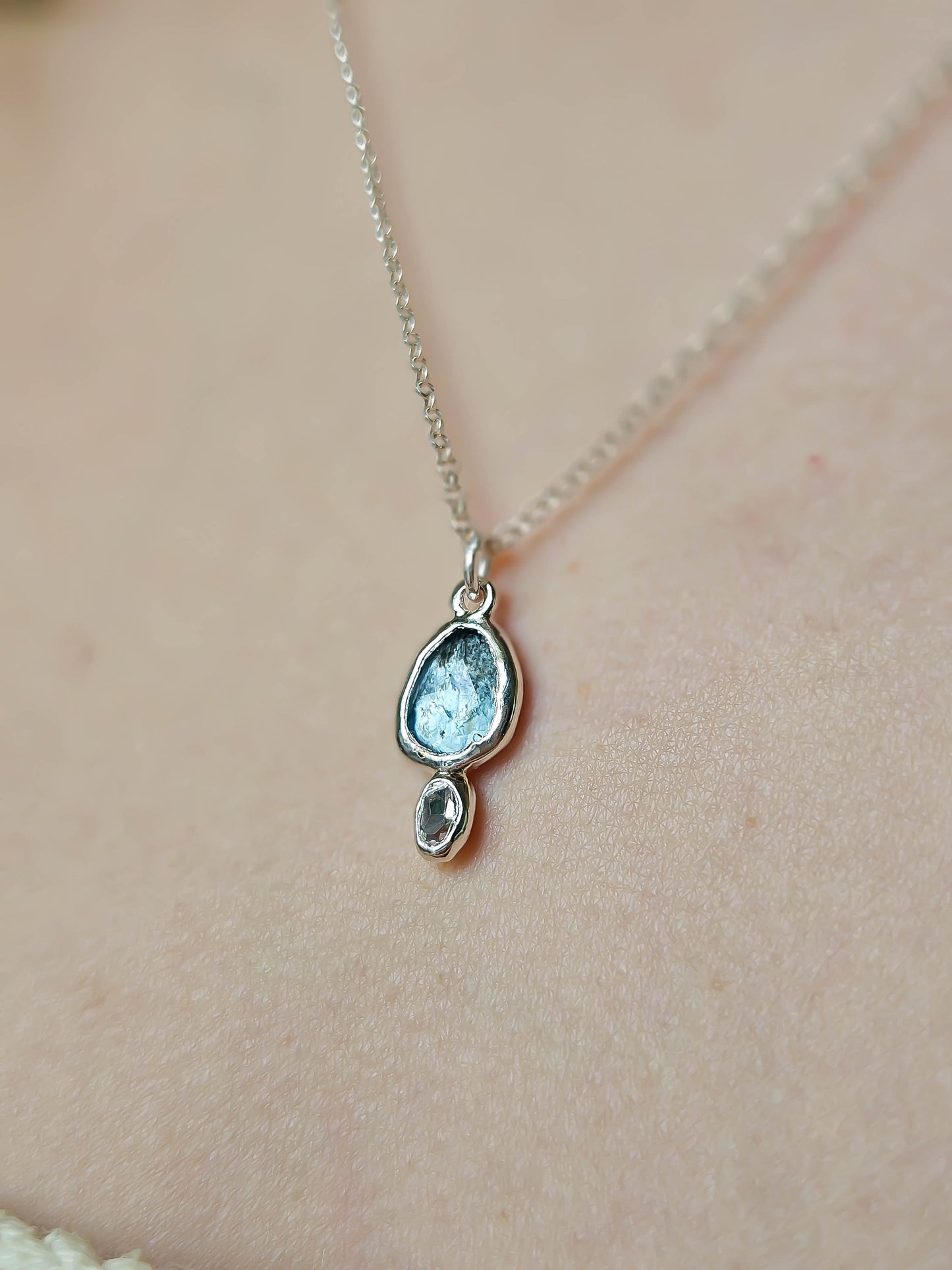 Pendentif Aigue marine argenté