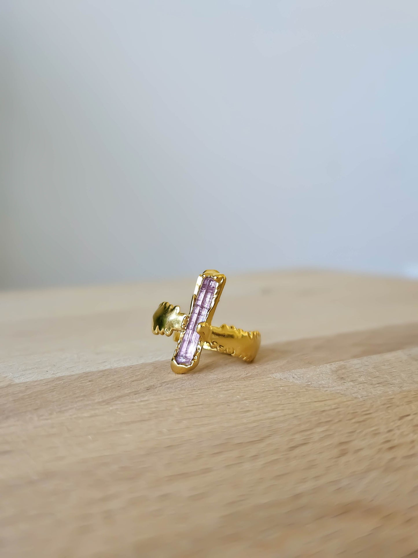 Bague Tourmaline rose & fougère, doré