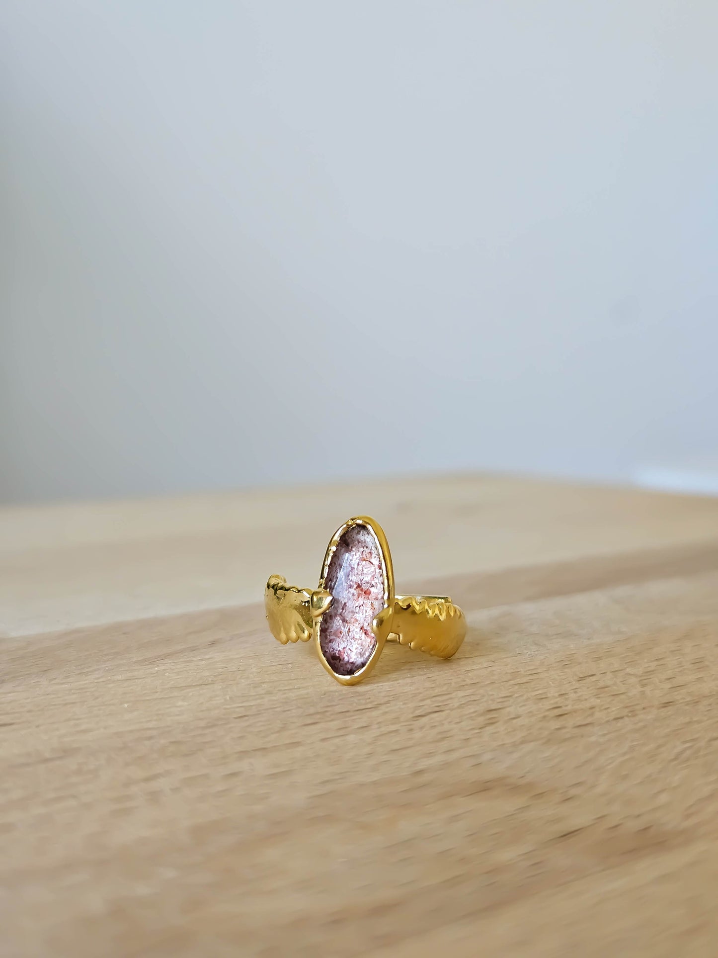 Bague Quartz fraise & fougère, dorée