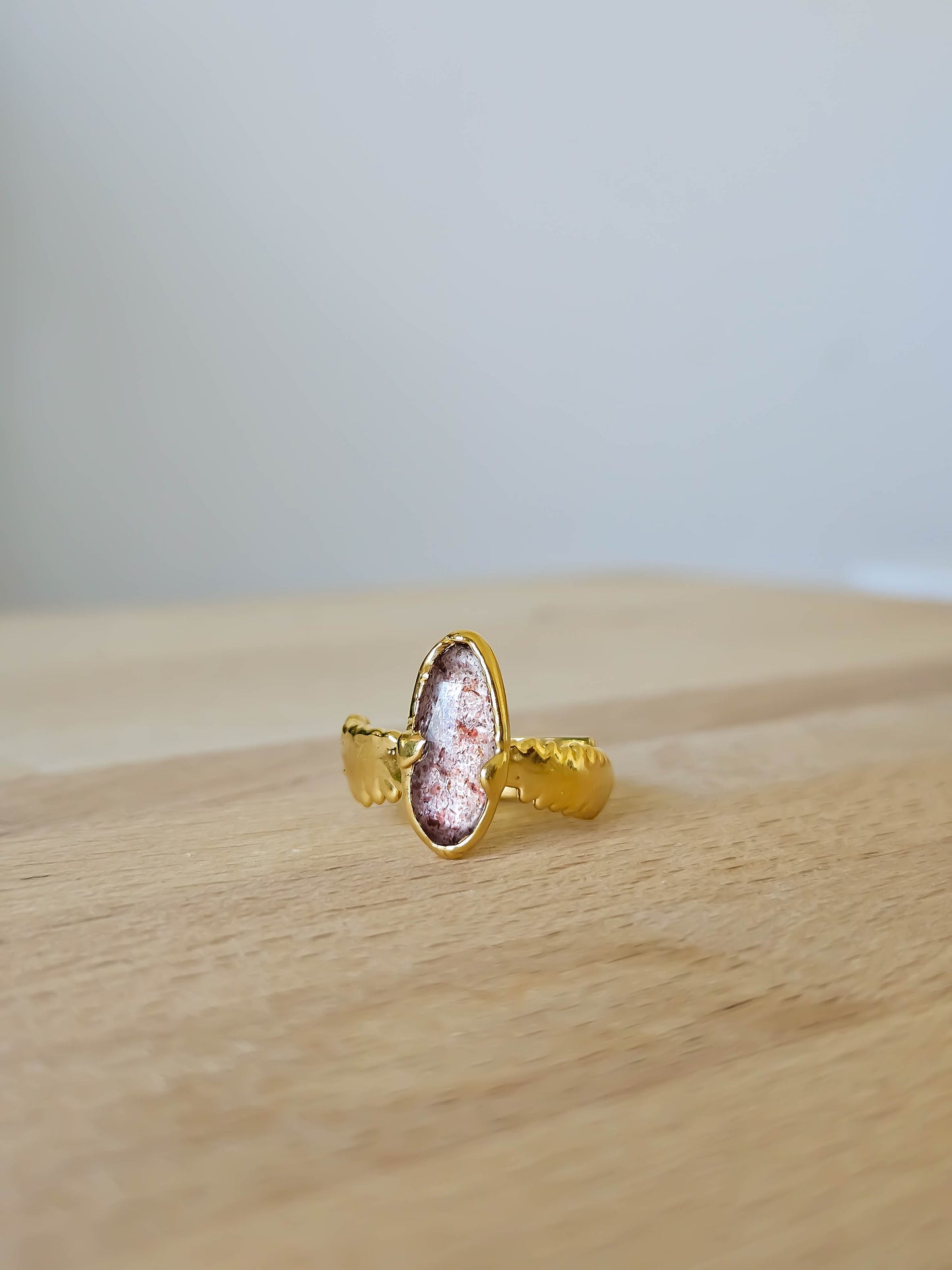 Bague Quartz fraise & fougère, dorée