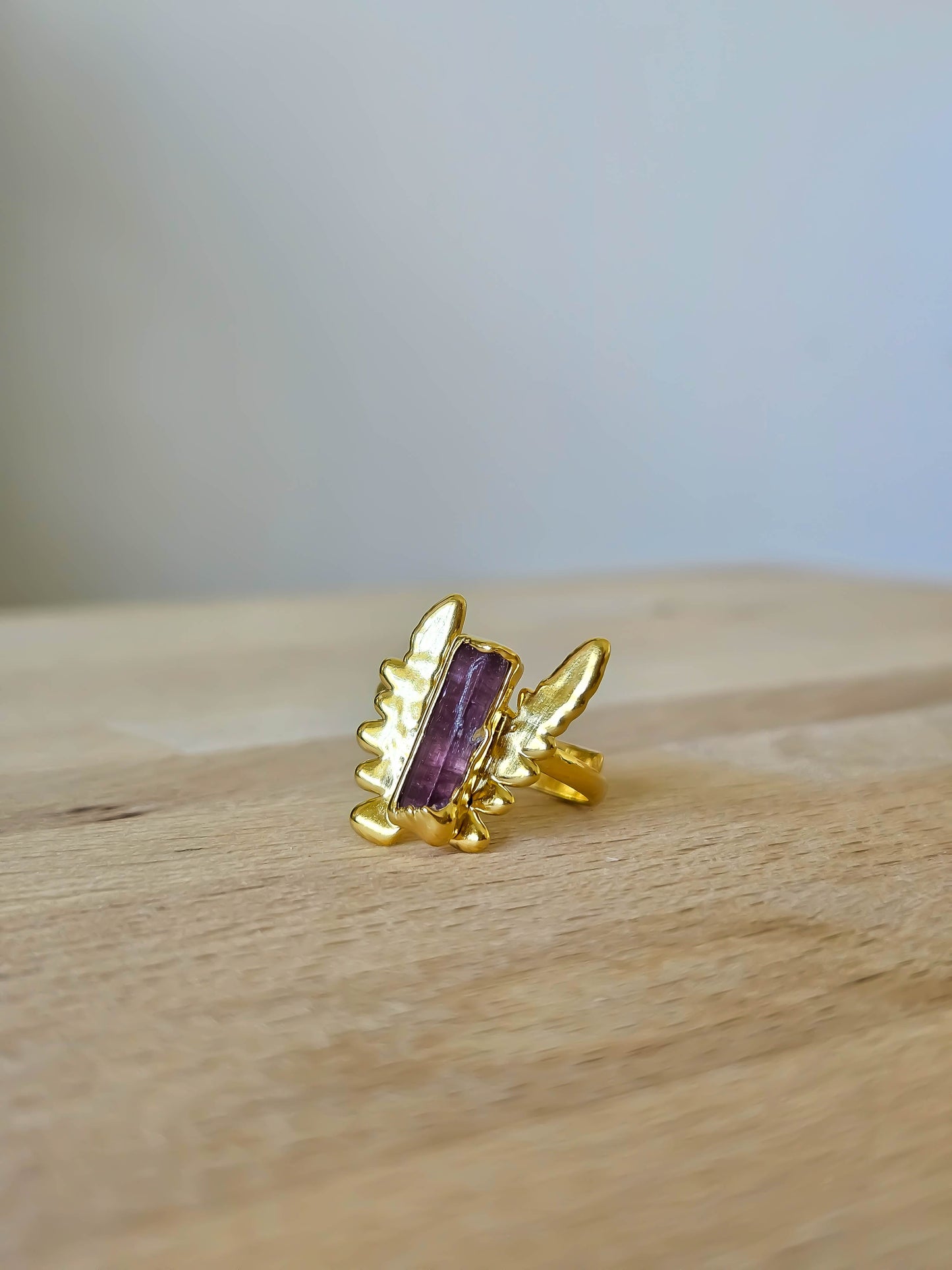 Bague Tourmaline rose & fougère, dorée