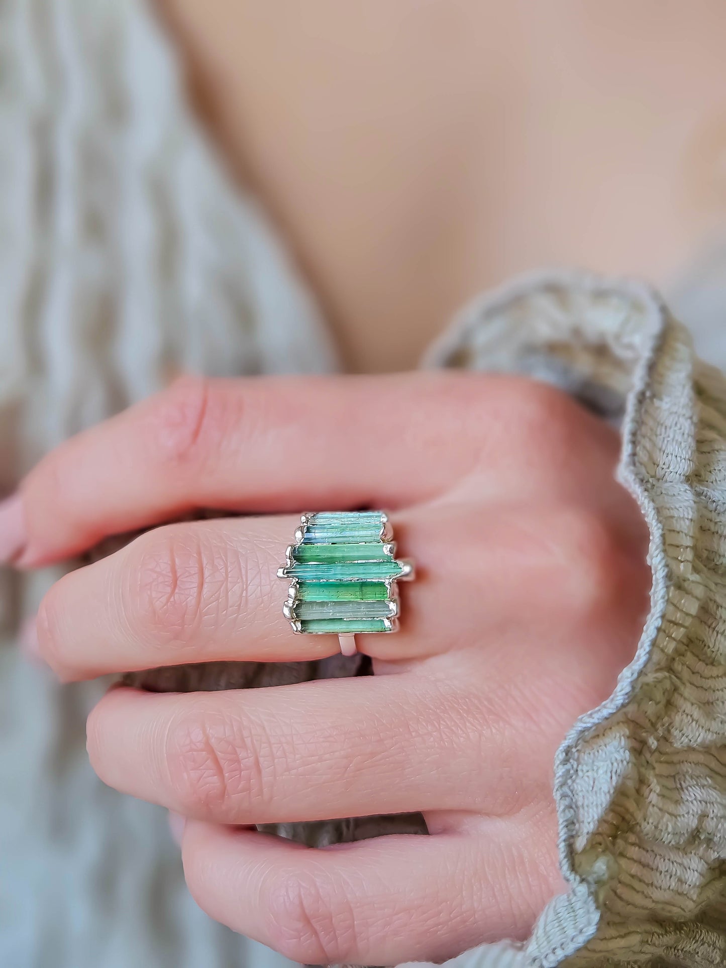Bague Tourmaline verte, argent