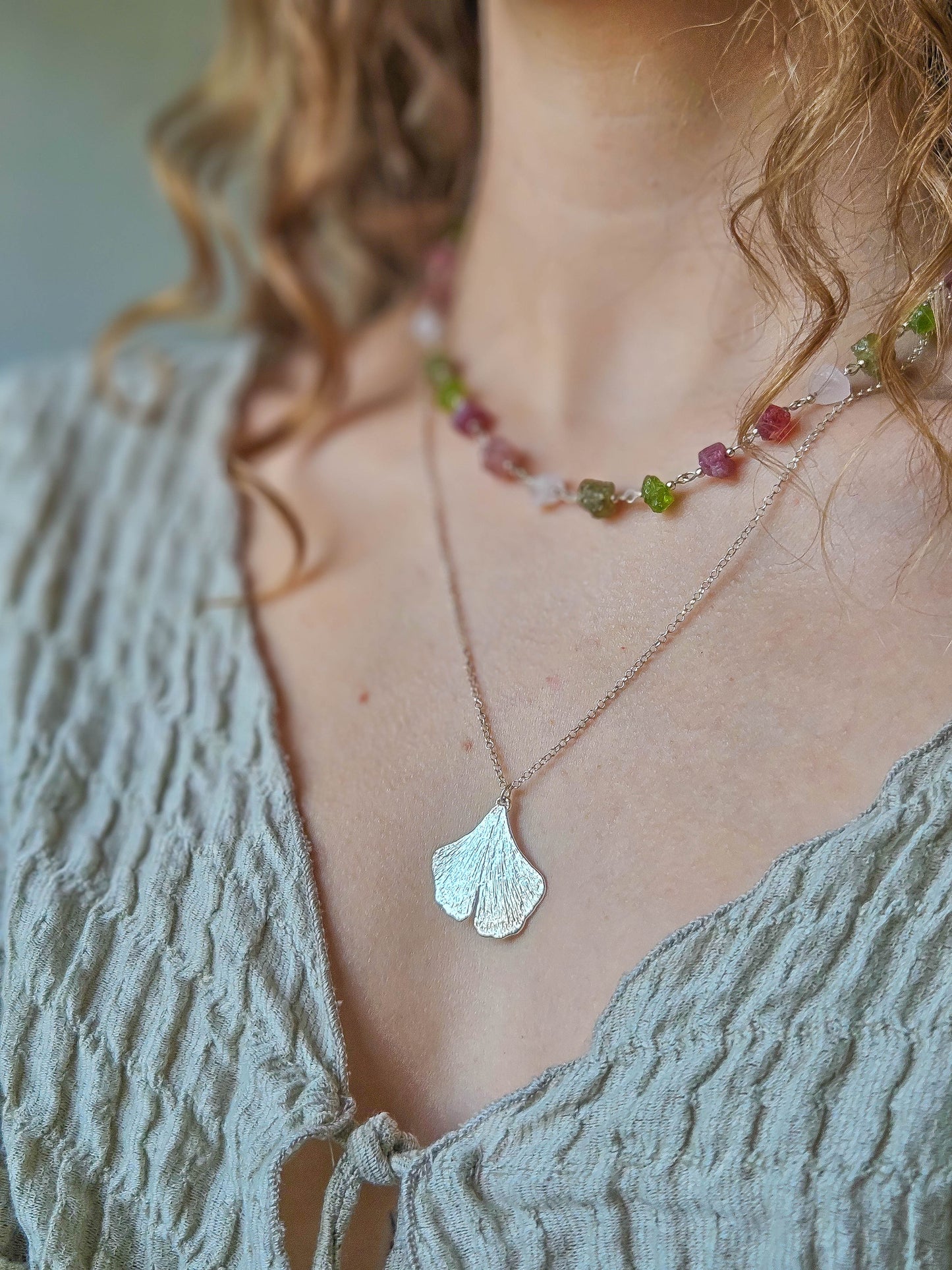 Collier Ginkgo, argenté