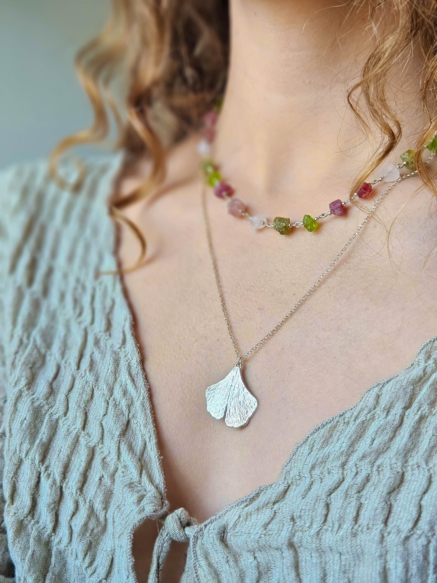 Collier Ginkgo, argenté