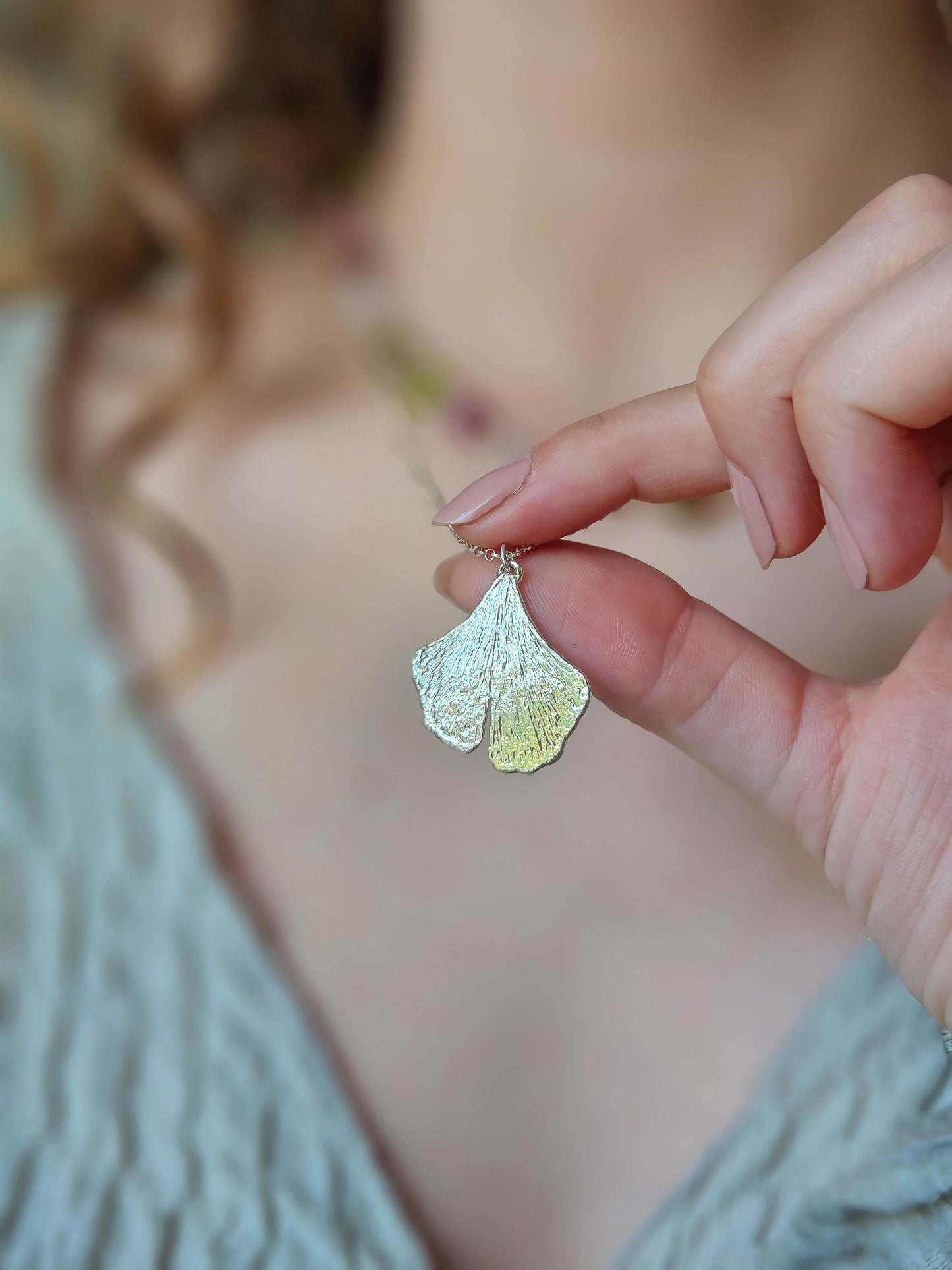 Collier Ginkgo, argenté