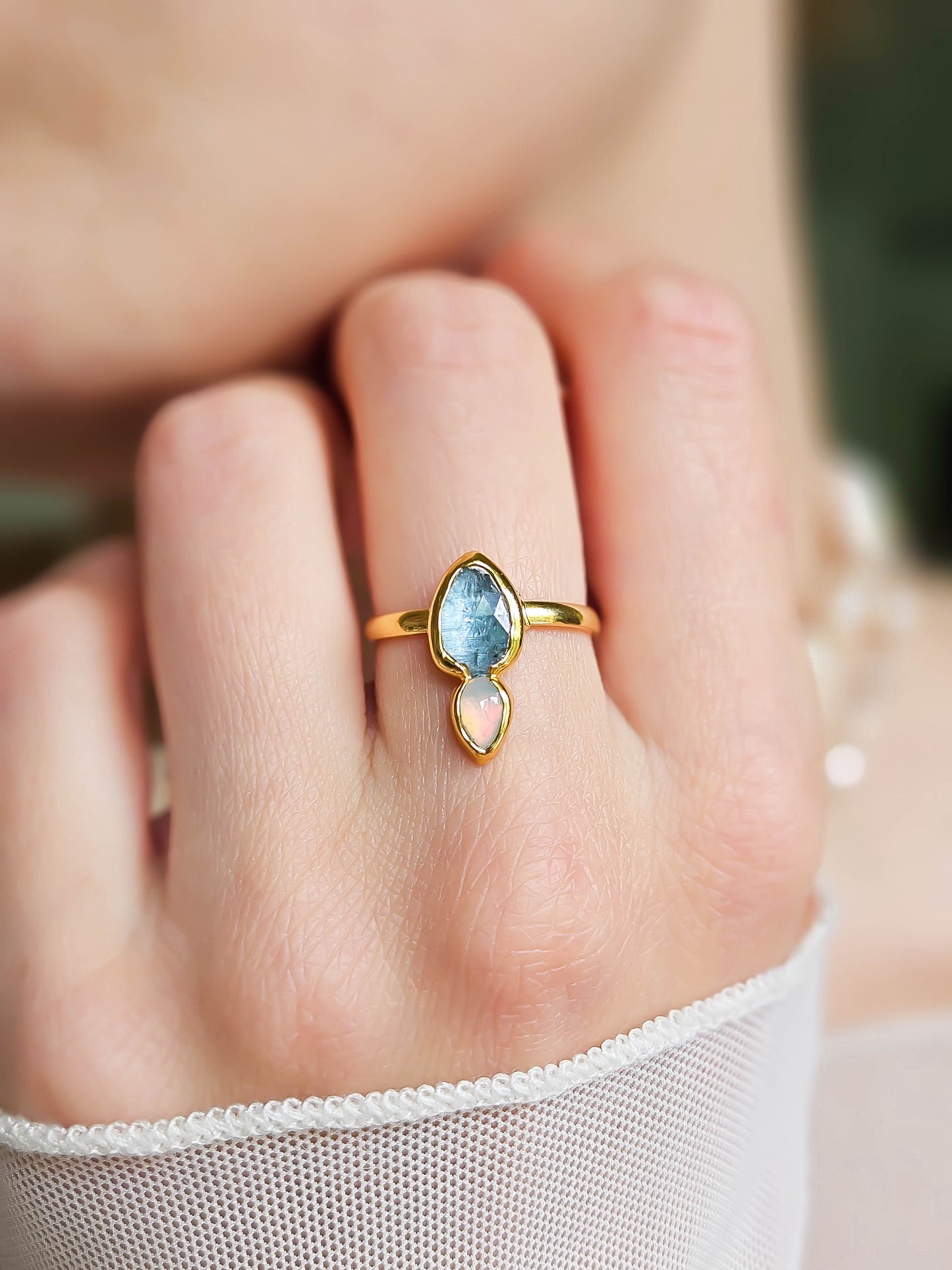 Bague Aigue marine, Opales, doré