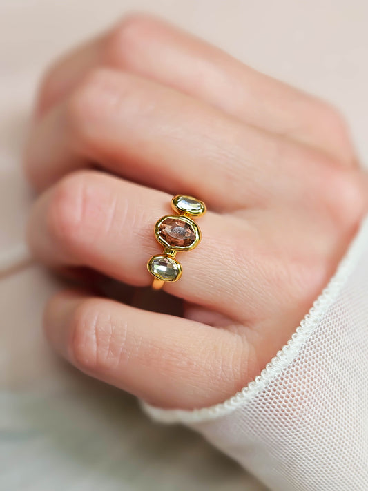 Bague cristal rose, doré