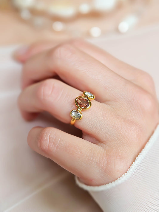 Bague cristal rose, doré