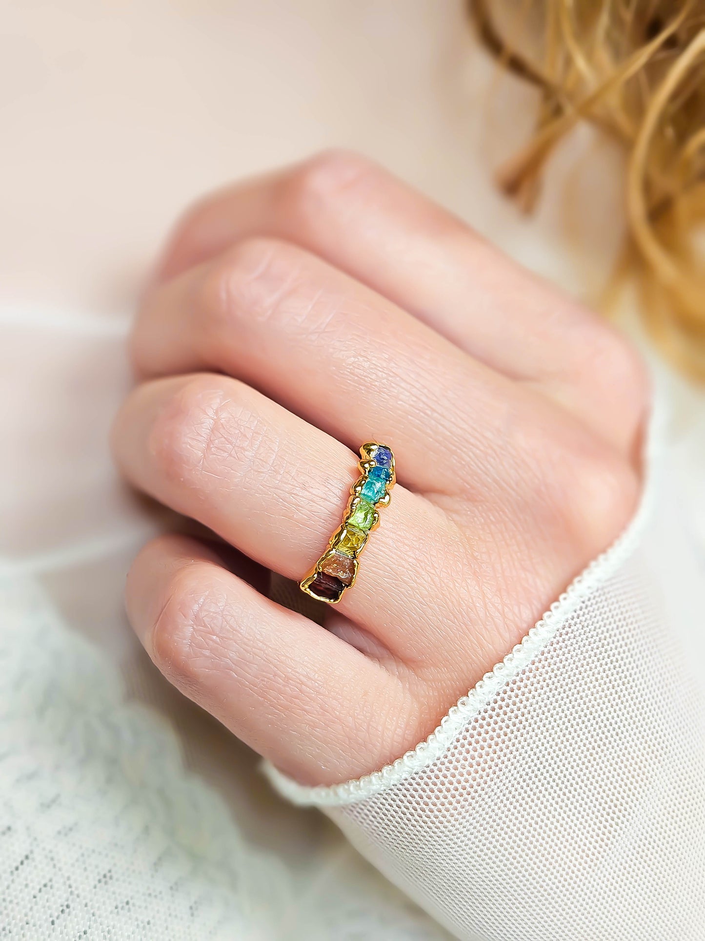 Bague 7 pierres brutes