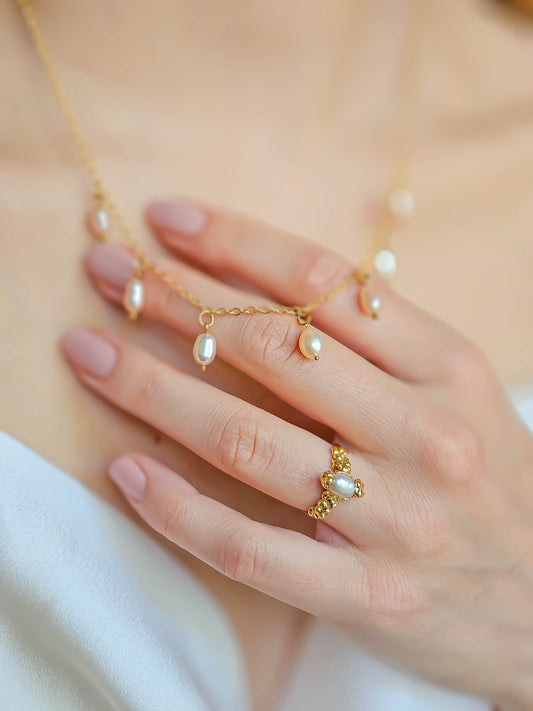 Collier pluie perlée, Or