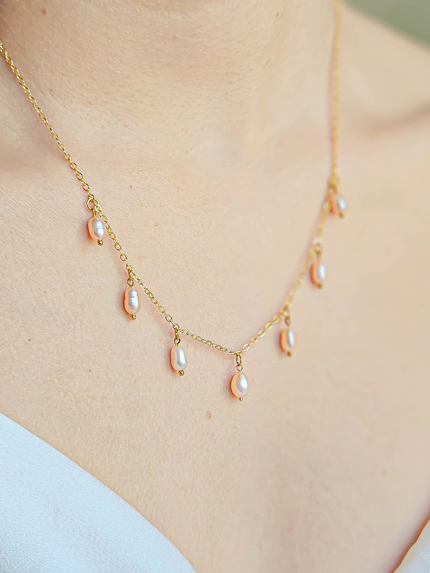 Collier pluie perlée, Or