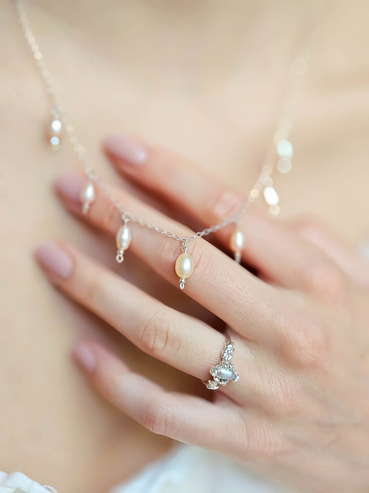 Collier pluie perlée, Argent