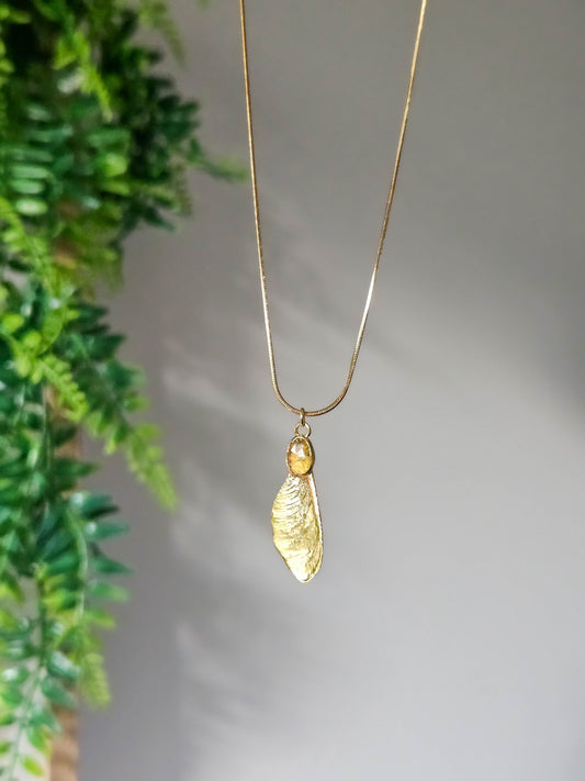 Collier samare doré, tourmaline jaune