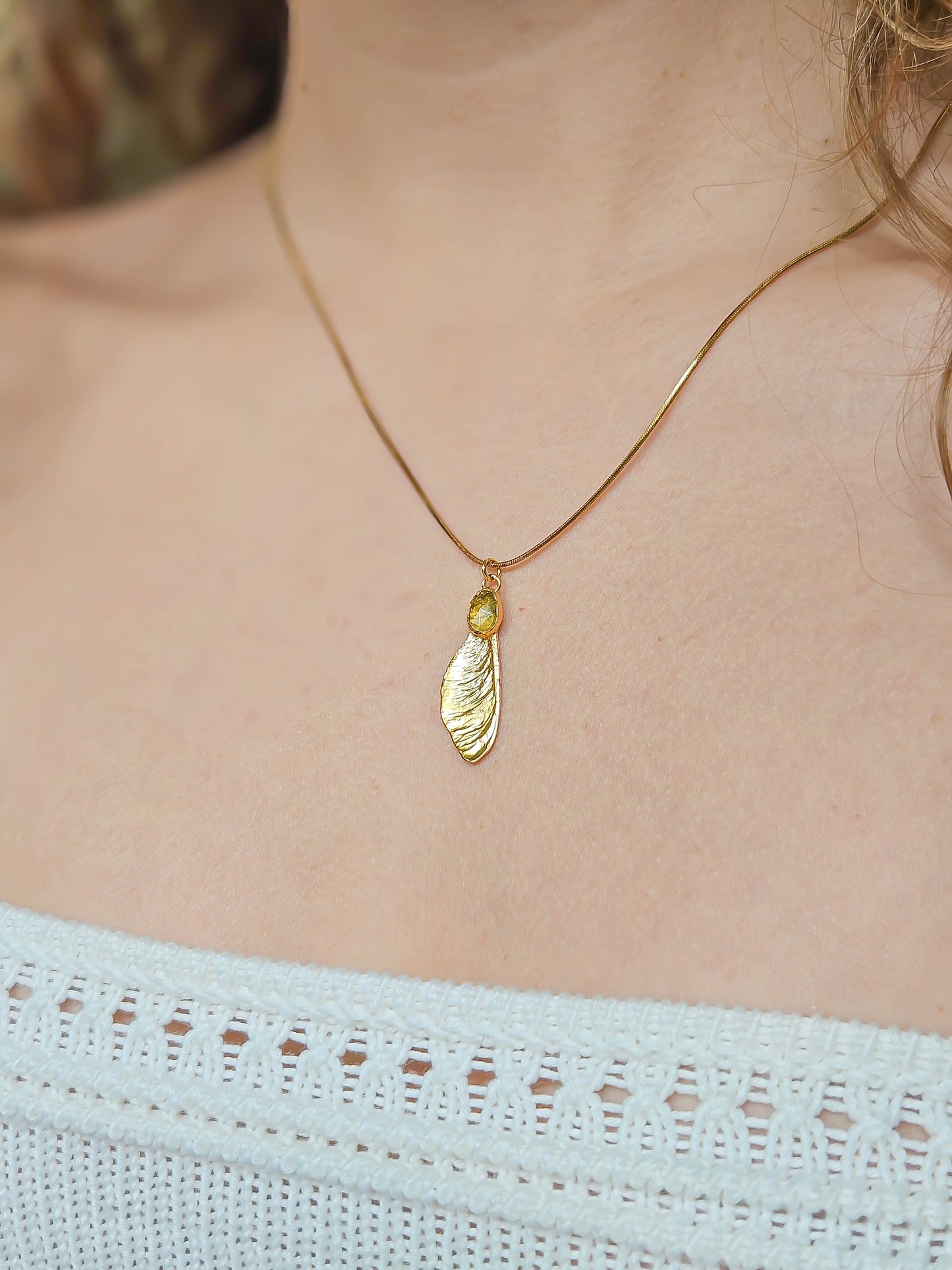 Collier samare doré, tourmaline jaune