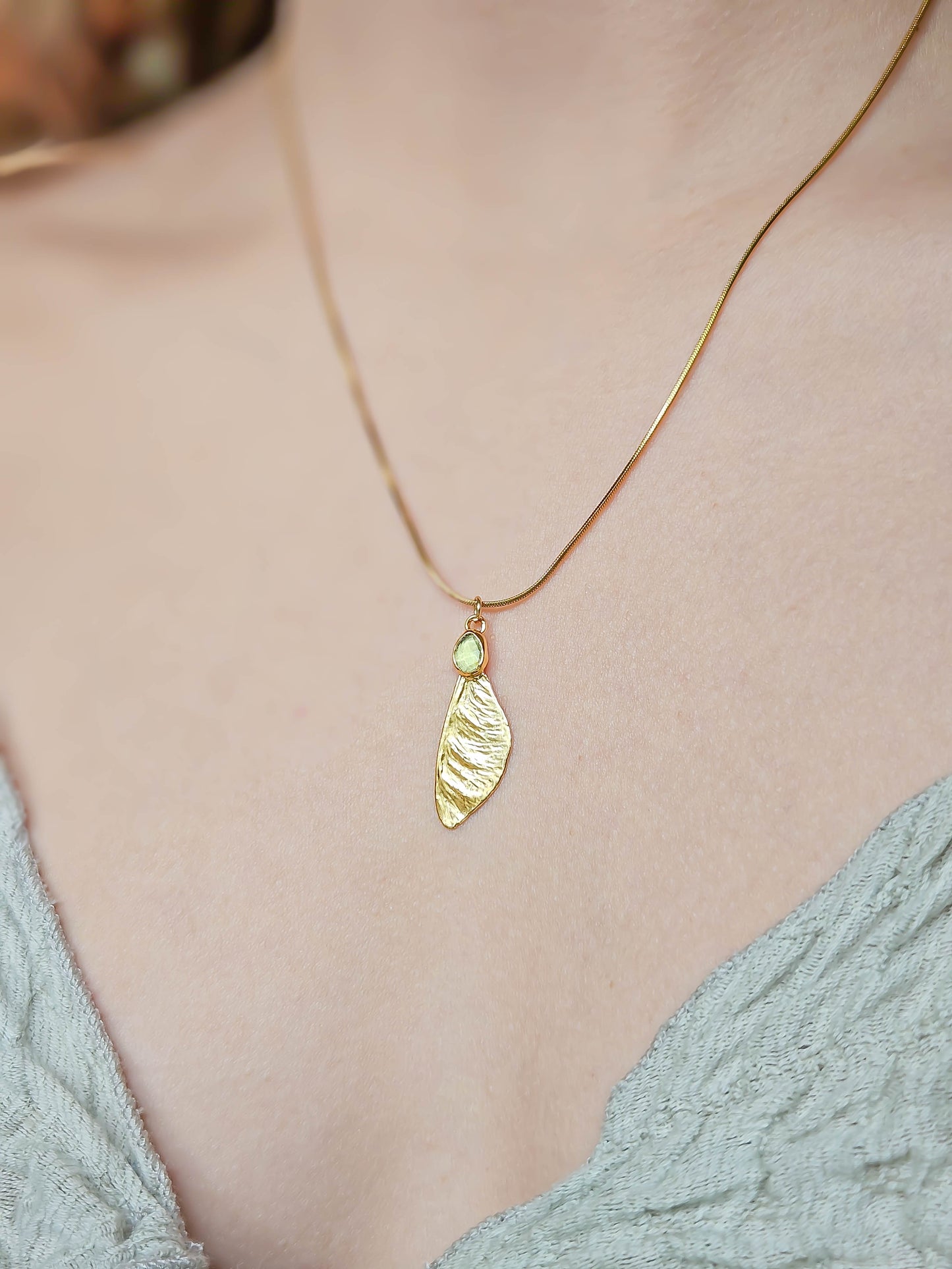 Collier samare doré, tourmaline jaune