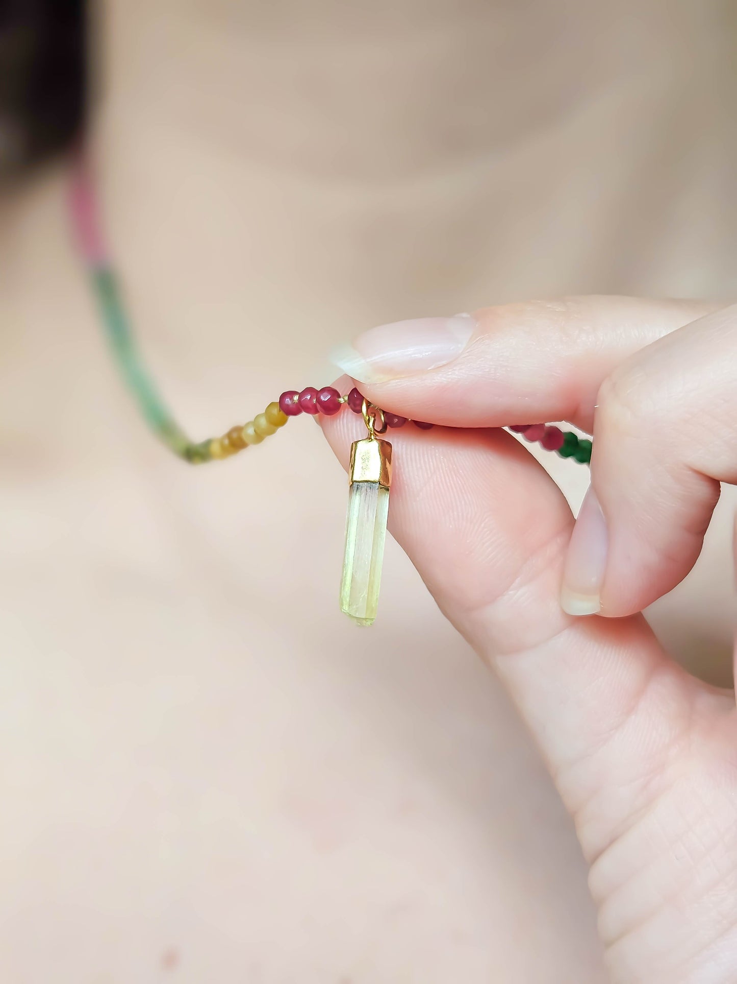 Collier Tourmaline & béryl jaune