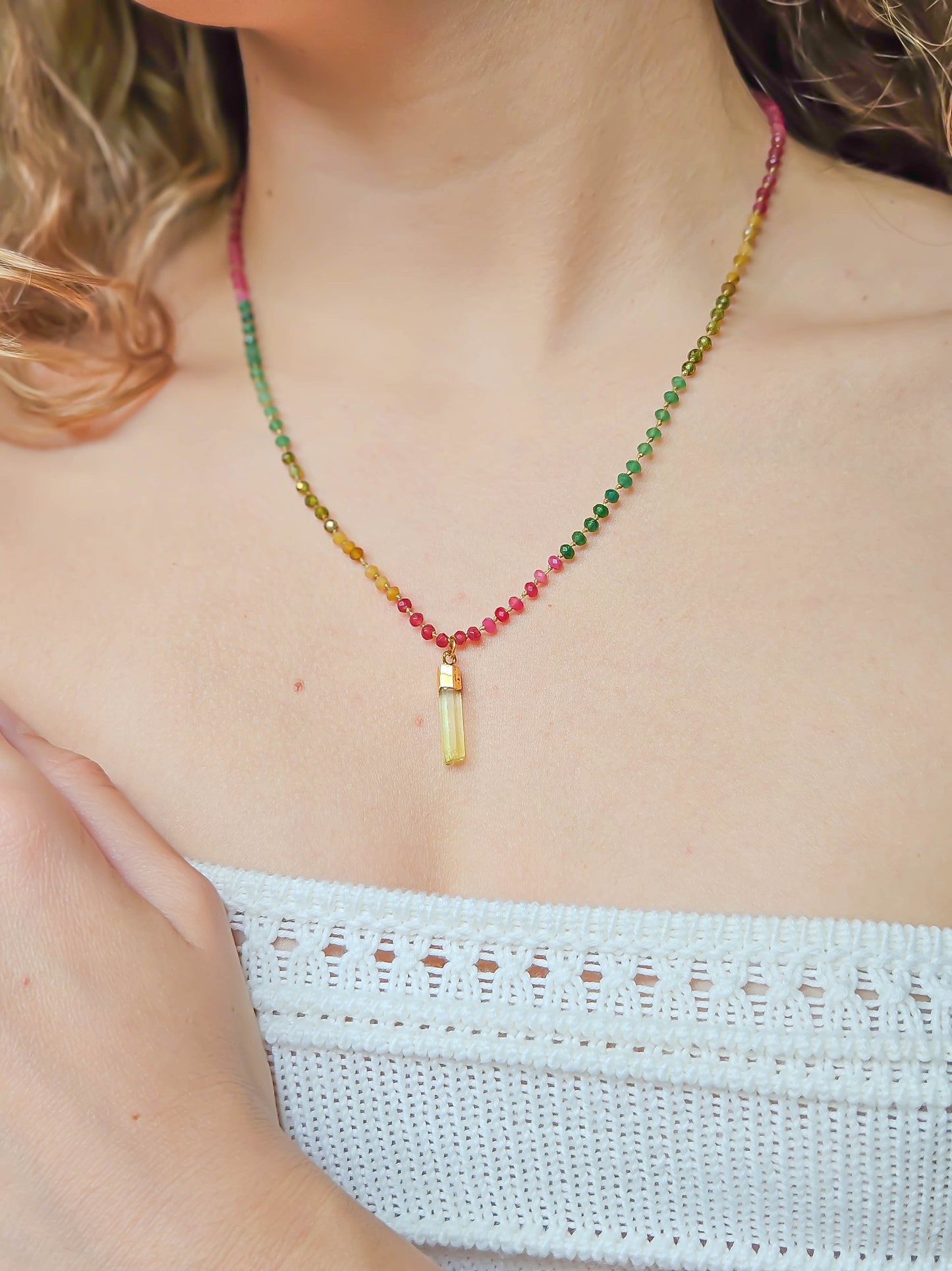 Collier Tourmaline & béryl jaune