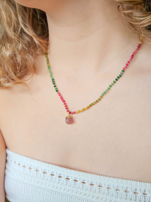 Collier Tourmaline & Quartz fraise