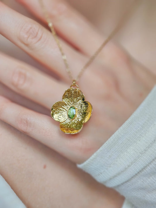 Collier Hortensia doré, Tourmaline verte