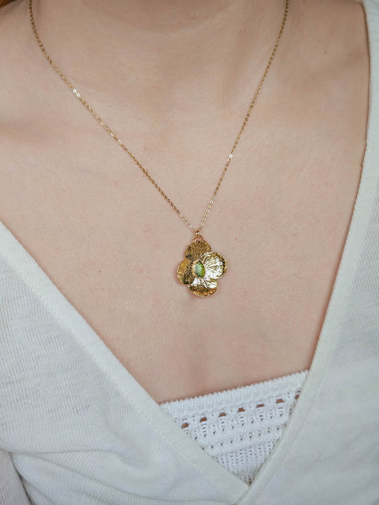 Collier Hortensia doré, Tourmaline verte