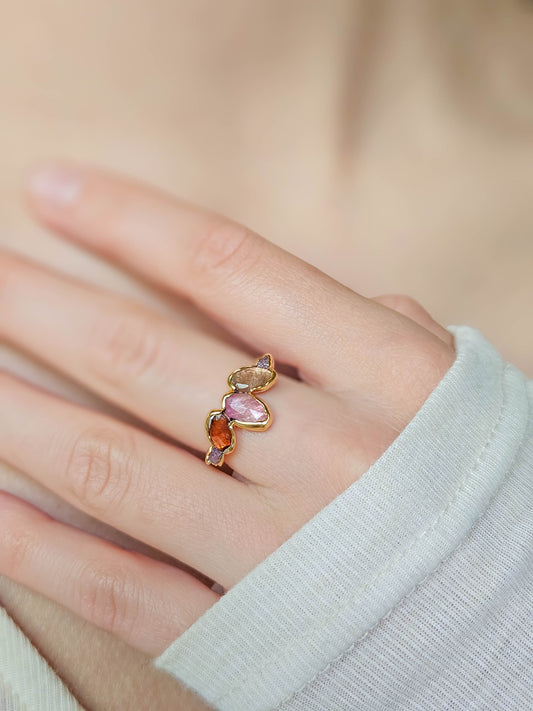 Bague Tourmaline multicolore, doré