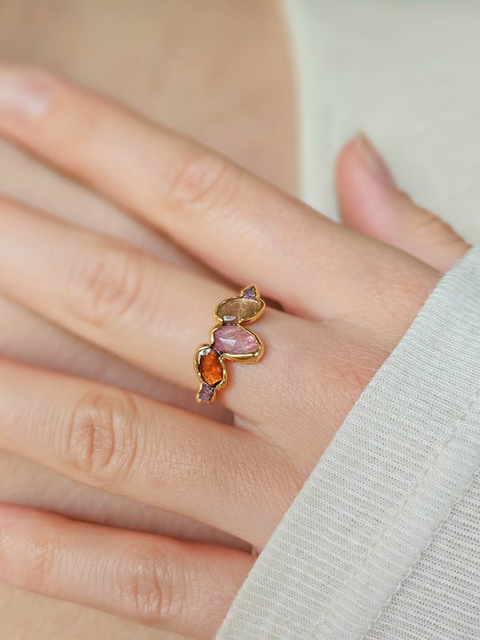 Bague Tourmaline multicolore, doré