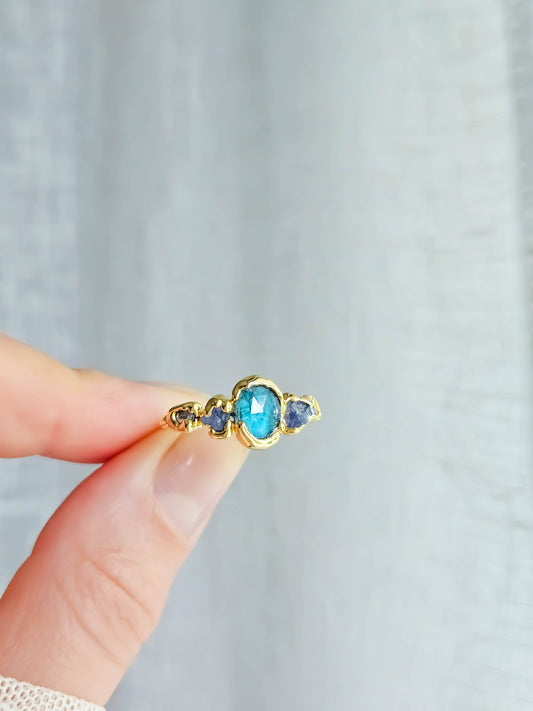 Bague Kyanite bleue et Tanzanite, dorée