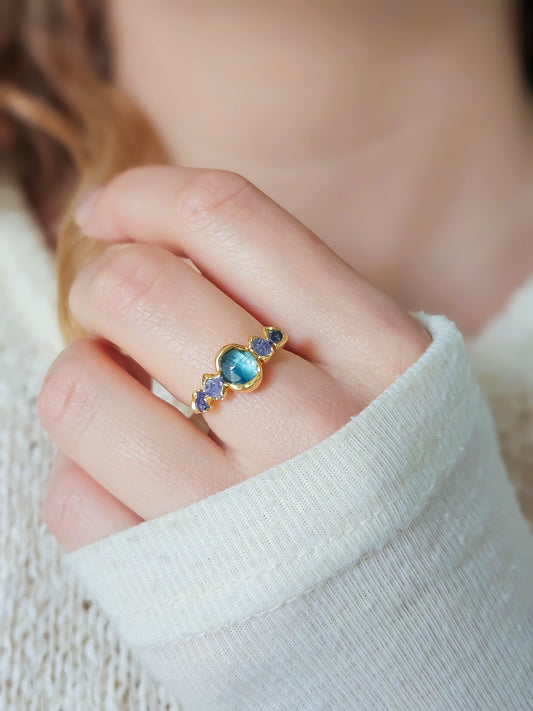 Bague Kyanite et Tanzanite, dorée