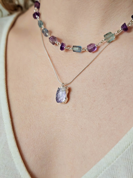 Collier améthyste brute, Argent