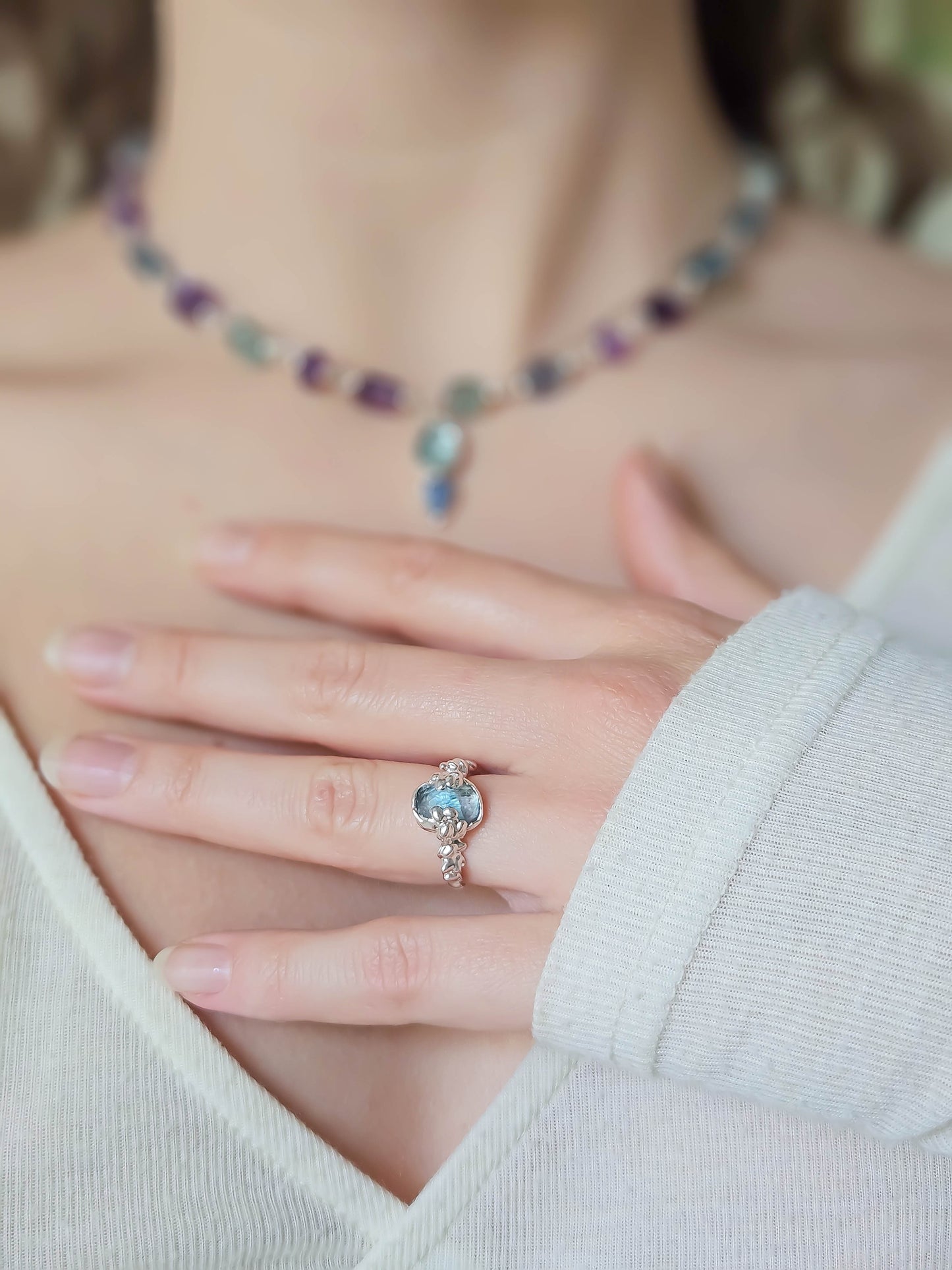 Bague fluorite, Argent