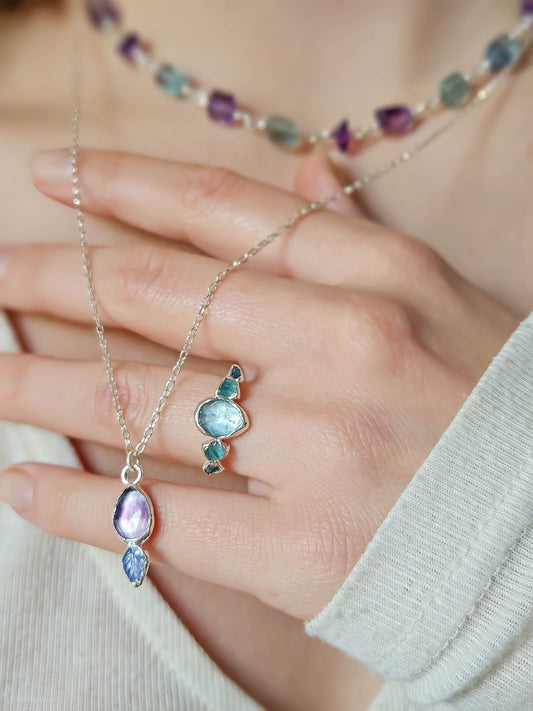 Bague Aigue Marine & Apatite, Argent