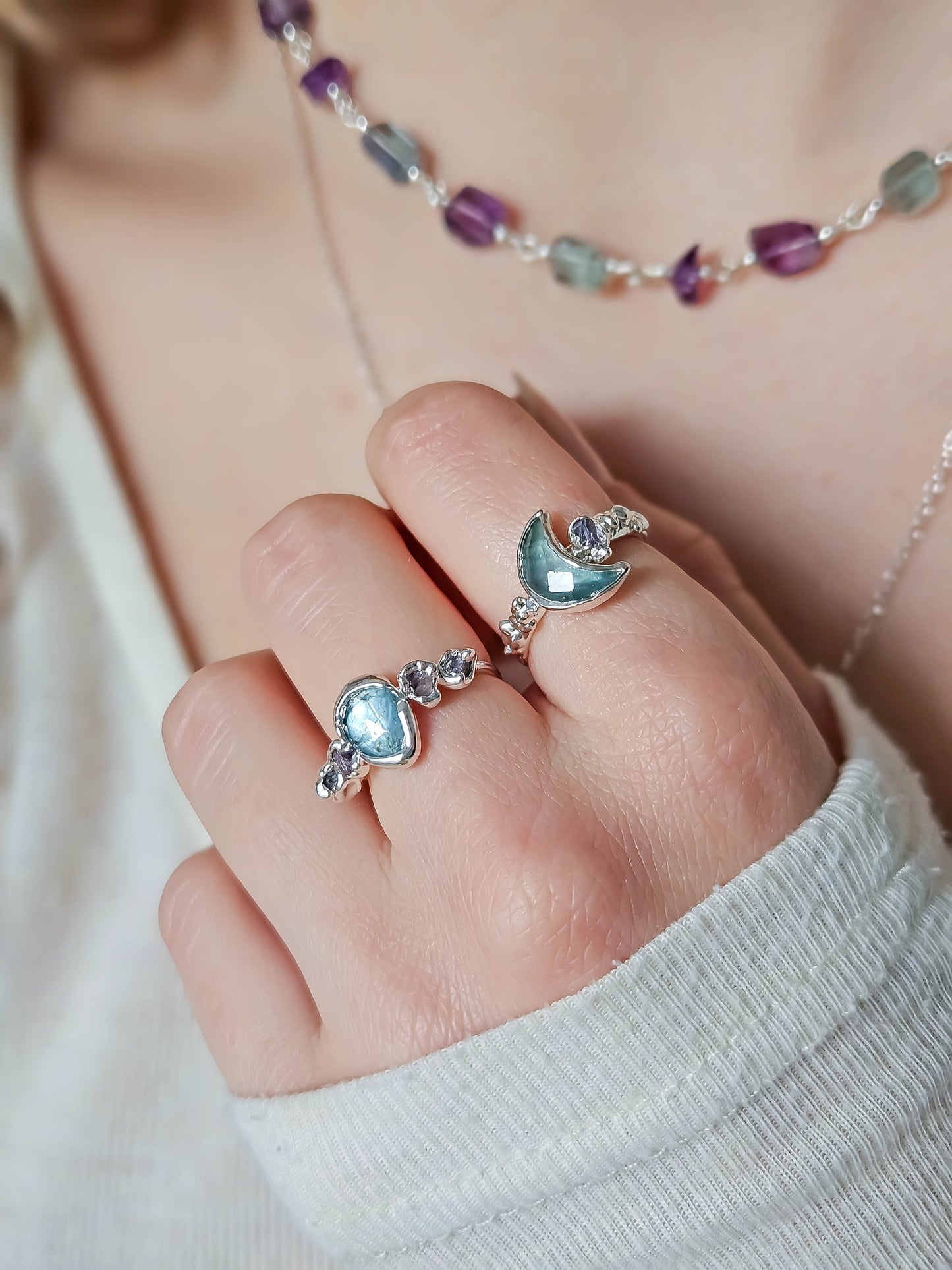 Bague Aigue Marine & Améthyste, Argent