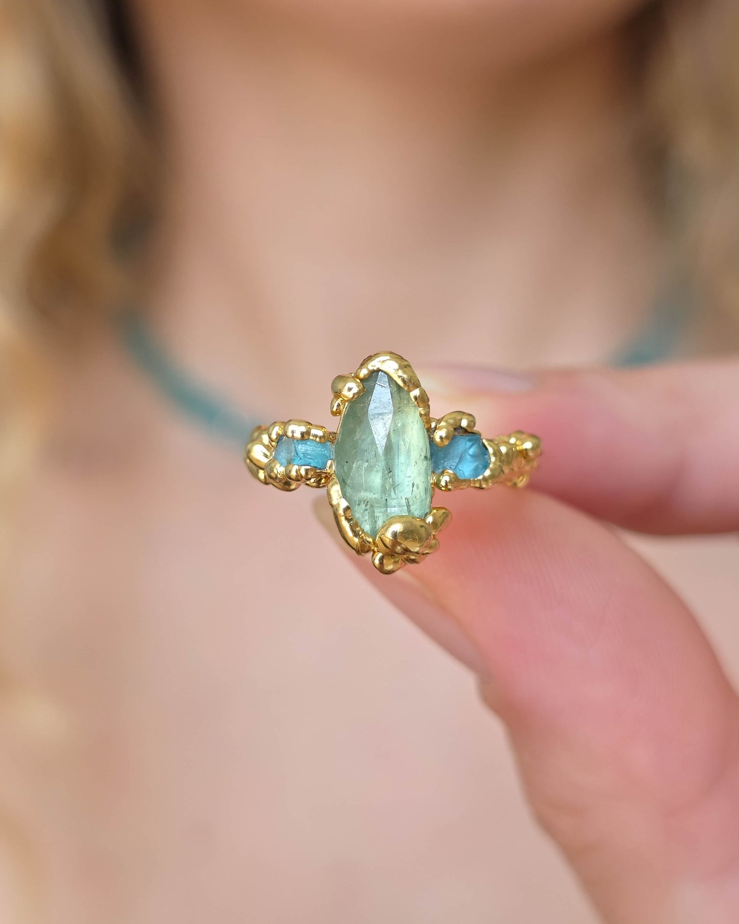 Bague Kyanite verte & Apatite