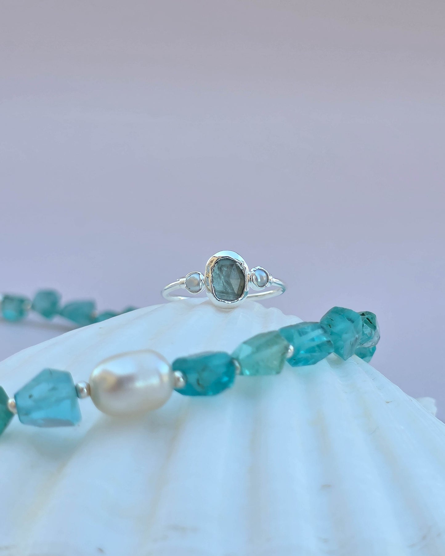 Bague fine Kyanite & Perle