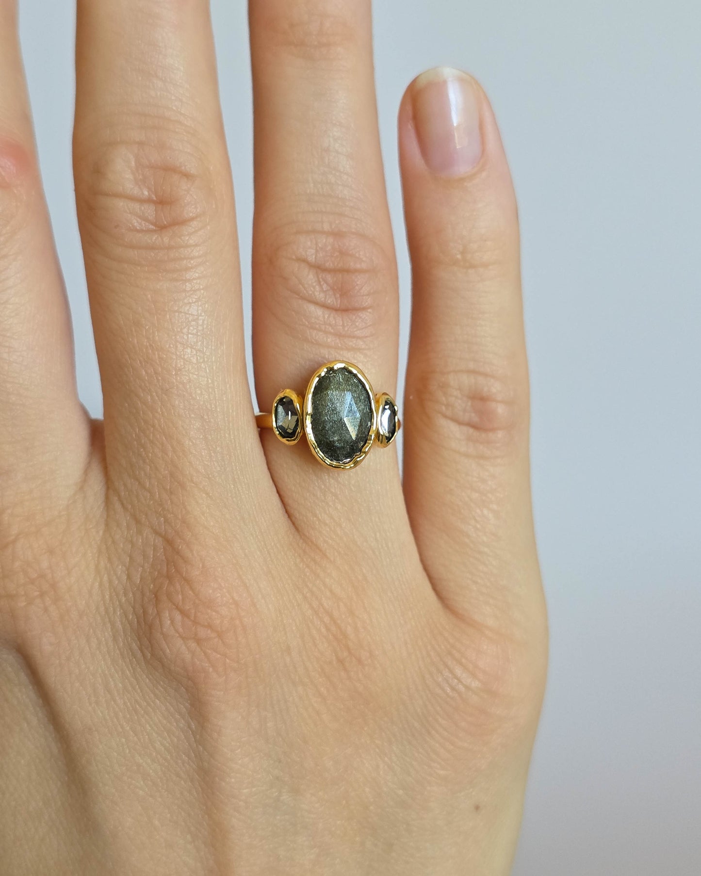Bague obsidienne & Cristal autrichien, réglable T50-52