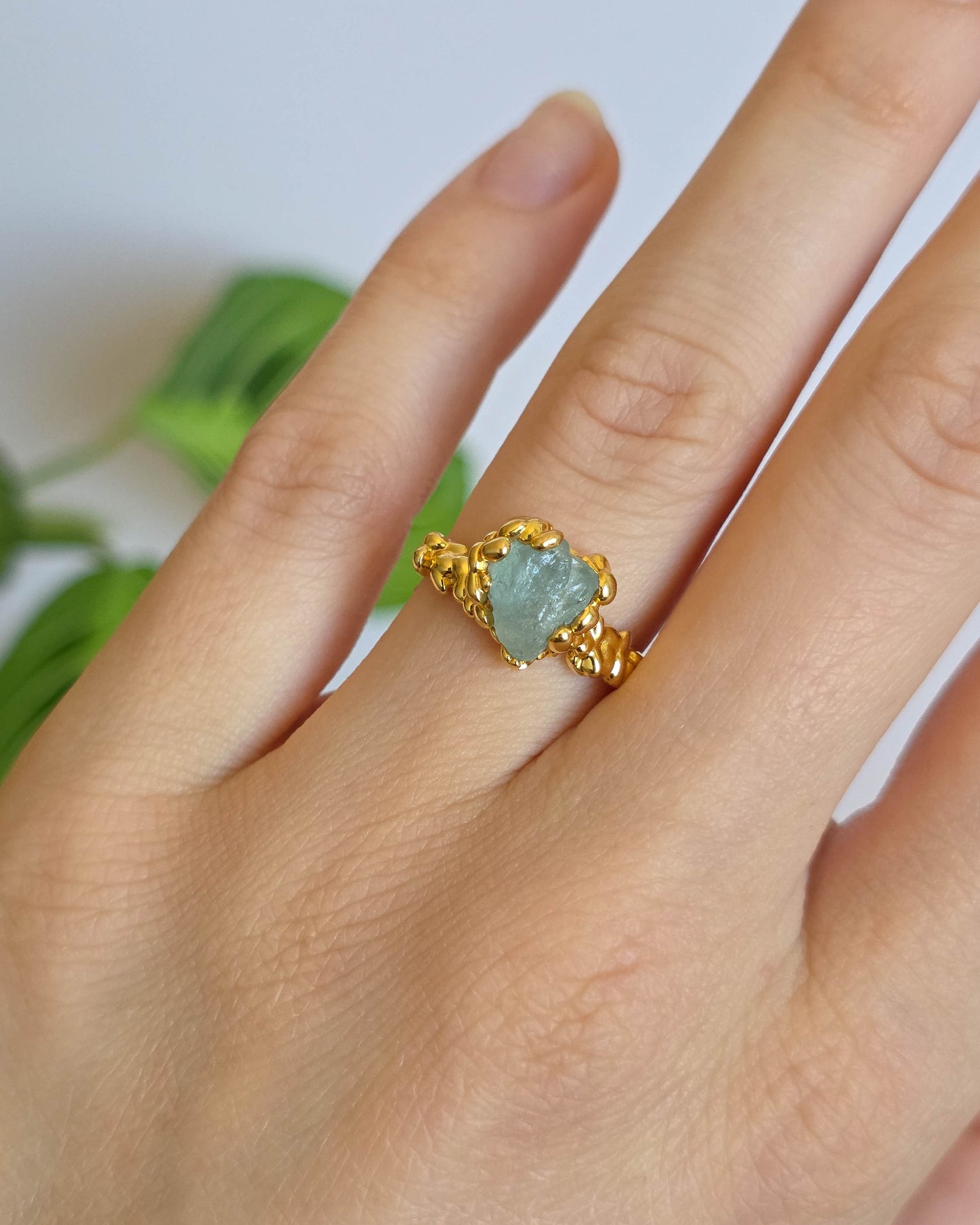 Bague Aigue marine, réglable T52-54