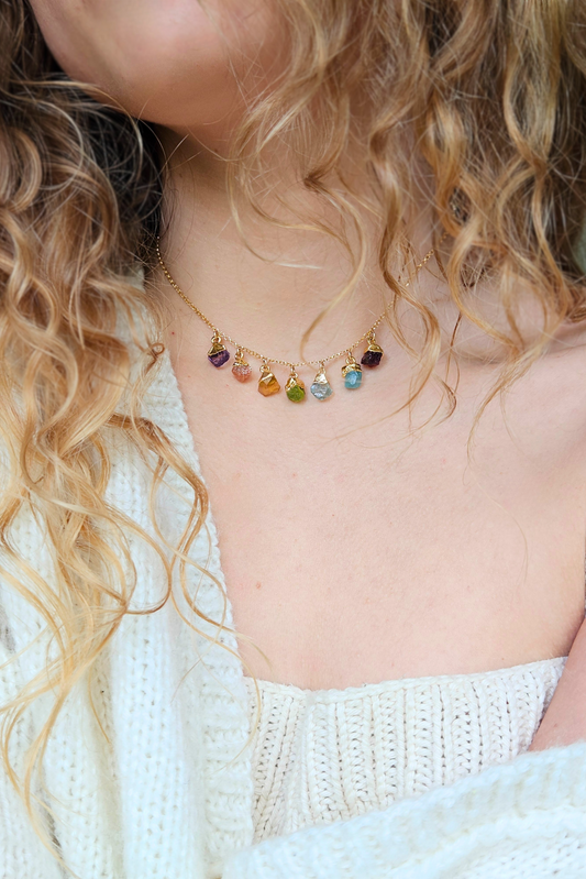 Collier 7 pierres brutes personnalisables en or – Joyo Jewelry