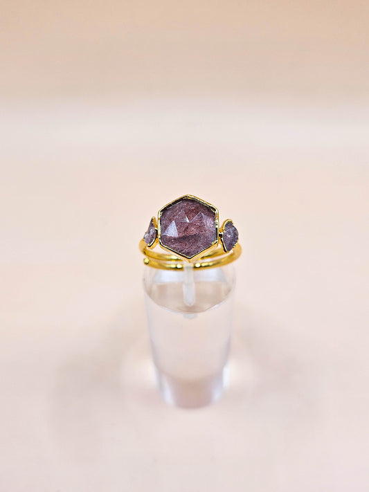 Bague en quartz fraise, doré