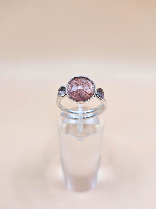 Bague en quartz fraise, argenté