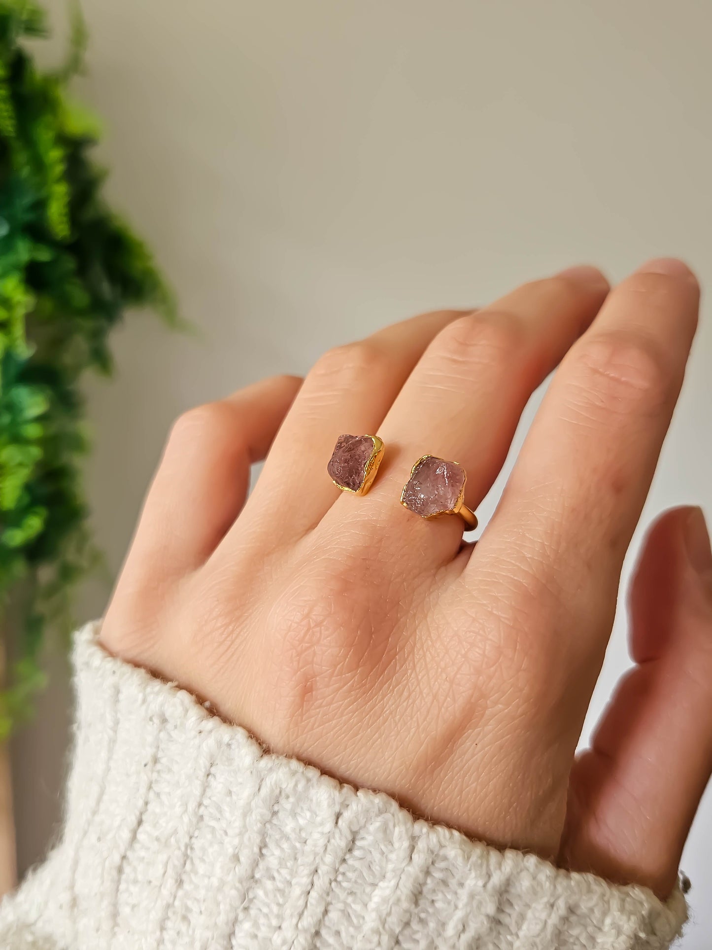 Bague Nova en quartz fraise, doré