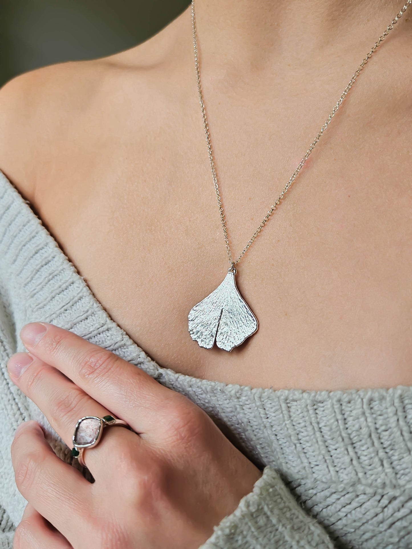 Collier Ginkgo, argenté