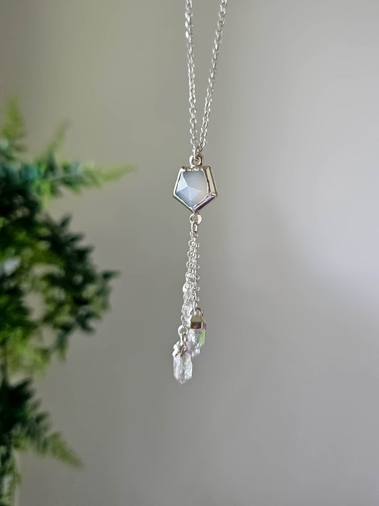 Collier argent Pierre de lune blanche et 3 pointe de quartz