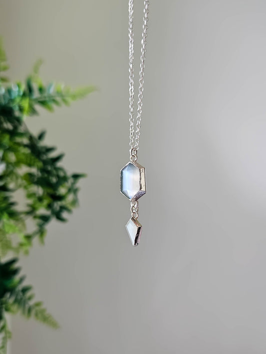 Collier argent Pierre de lune grise et blanche