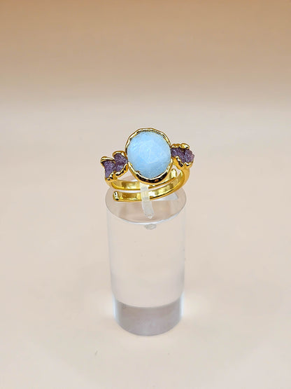 Bague Pierre de lune et Tourmaline rose