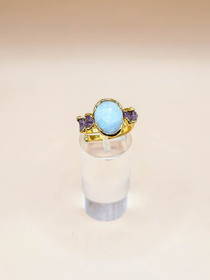Bague Pierre de lune et Tourmaline rose